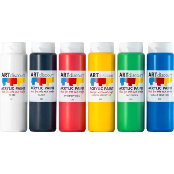 Acrylic Paint 500ml bottles - Assorted Colours - Trial Pack of 6 - Little Painter Art | Exploring the Endless Possibilities of Art Sale