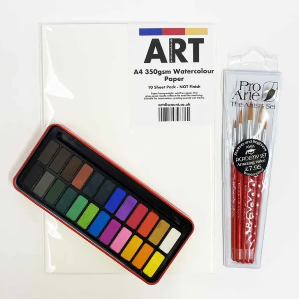 Art Movement Watercolour Painting Class Bundle (A4 350gsm W/C Paper Pack 10, Pro Arte Academy Set of 5 & Red W/C Painting Tin of 24) - Little Painter Art | Exploring the Endless Possibilities of Art Online