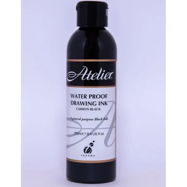Atelier Acrylic Medium - Waterproof Drawing Ink - Little Painter Art | Exploring the Endless Possibilities of Art CarbonBlack250ml Clearance