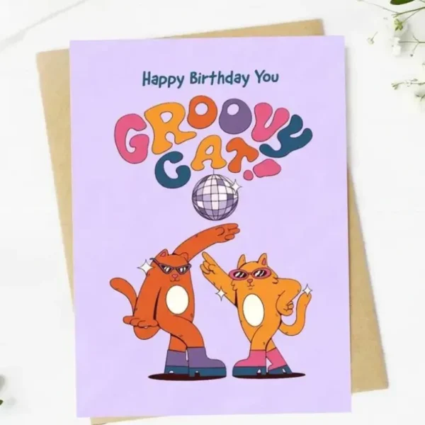 Big Moods Birthday Greeting Card - Groovy Dancing Cats - Little Painter Art | Exploring the Endless Possibilities of Art Best Sale