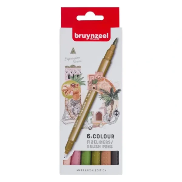 Bruynzeel Fineliner & Brush Pen Set 6pk - Marrakesh - Little Painter Art | Exploring the Endless Possibilities of Art Best