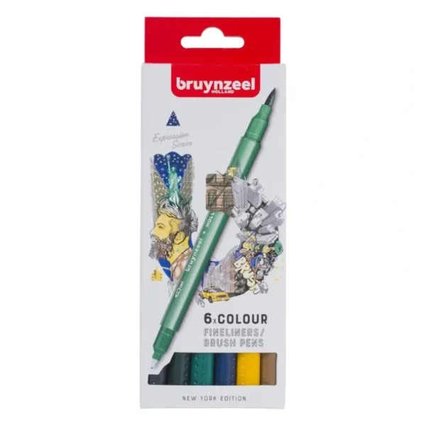 Bruynzeel Fineliner & Brush Pen Set 6pk - New York - Little Painter Art | Exploring the Endless Possibilities of Art Flash Sale