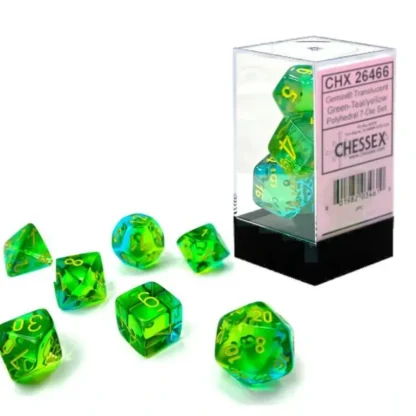 Chessex Gemini 7pc Polyhedral Dice Set - Translucent Green- Teal & Yellow - Little Painter Art | Exploring the Endless Possibilities of Art Hot