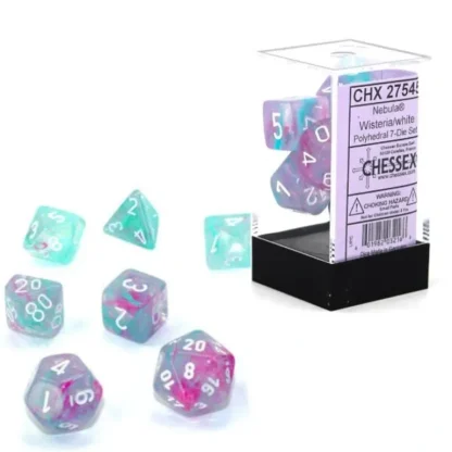 Chessex Nebula 7pc Polyhedral Dice Set - Glow Wisteria & White Luminary - Little Painter Art | Exploring the Endless Possibilities of Art Discount
