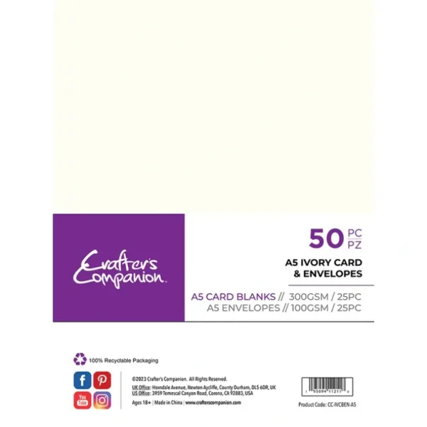 Crafter's Companion - A5 Ivory Card & Envelopes 50pc - Little Painter Art | Exploring the Endless Possibilities of Art Fashion