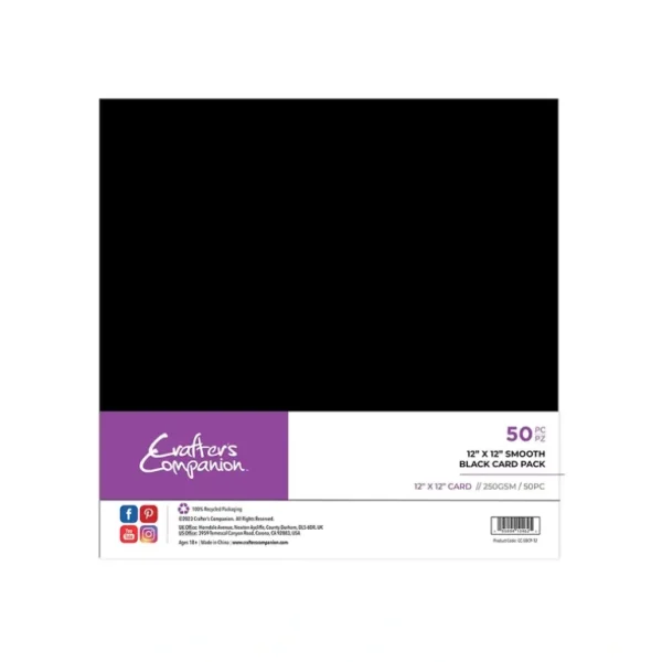 Crafter's Companion 12" x 12" Smooth Black Card Pack - 50 Sheets - Little Painter Art | Exploring the Endless Possibilities of Art Sale