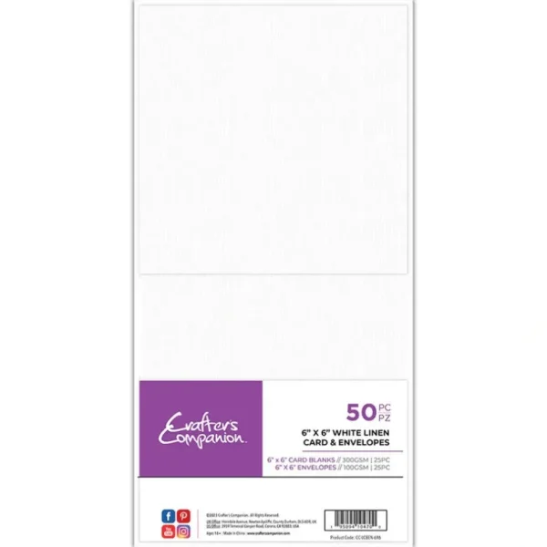 Crafter's Companion 6"x 6" White Linen Card & Envelopes - 50 Piece - Little Painter Art | Exploring the Endless Possibilities of Art New