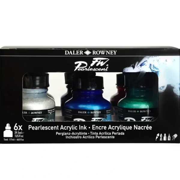 Daler-Rowney FW Pearlescent Inks Set - Includes FREE Watercolour Brush Set (RRP. 14.63) - Little Painter Art | Exploring the Endless Possibilities of Art Best