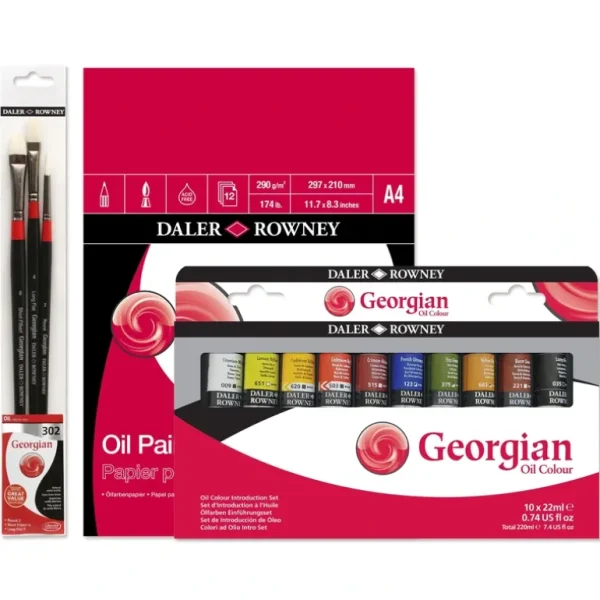 Daler-Rowney Georgian Oil Colour Bundle - Set of 10 x 22ml Tubes + A4 Pad + Brushes - Little Painter Art | Exploring the Endless Possibilities of Art Hot