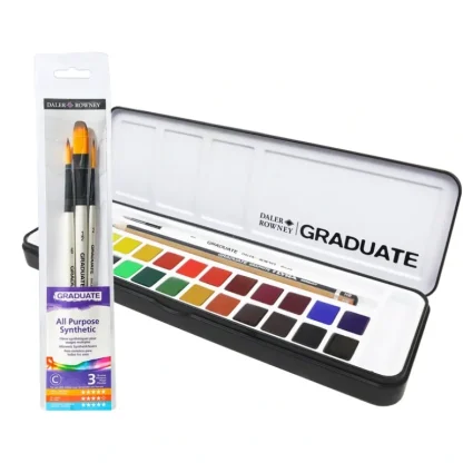 Daler-Rowney Graduate Watercolour Set - 24 Half Pans + FREE Graduate Brush Wallet - Little Painter Art | Exploring the Endless Possibilities of Art Online