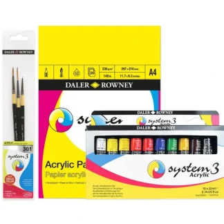 Daler-Rowney System3 Acrylic Bundle - Set of 10 x 22ml Tubes + A4 Pad + Brushes - Little Painter Art | Exploring the Endless Possibilities of Art Clearance