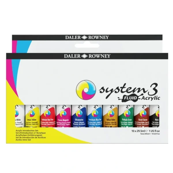 Daler-Rowney System3 Fluid Acrylic Introduction Set of 10 x 29.5ml - Little Painter Art | Exploring the Endless Possibilities of Art Outlet