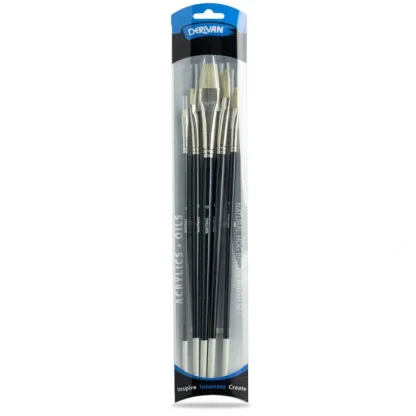 Derivan Professional Long Handle Natural Hog Bristle Brush Set(A) of 5 - Little Painter Art | Exploring the Endless Possibilities of Art Best