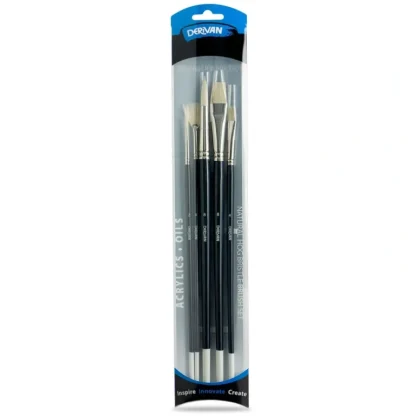 Derivan Professional Long Handle Natural Hog Bristle Brush Set(B) of 5 - Little Painter Art | Exploring the Endless Possibilities of Art Flash Sale