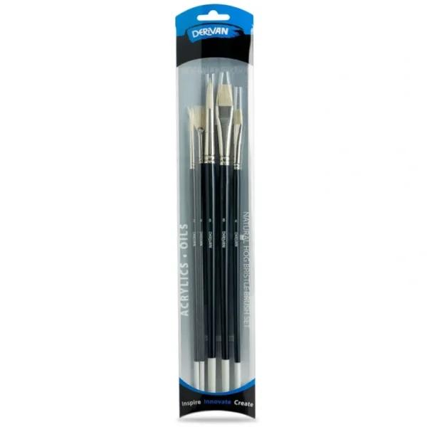 Derivan Professional Long Handle Natural Hog Bristle Brush Set(B) of 5 - Little Painter Art | Exploring the Endless Possibilities of Art Flash Sale