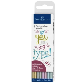 Faber-Castell India Ink Pitt Pen Wallet - Set of 4 Pens - METALLIC - Little Painter Art | Exploring the Endless Possibilities of Art^ Sale
