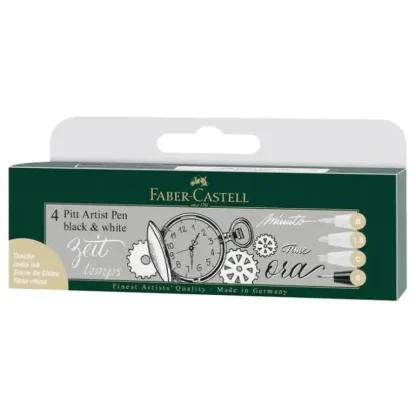Faber-Castell Pitt Artist Pen Set 4pk Assorted White & Black - Little Painter Art | Exploring the Endless Possibilities of Art Outlet