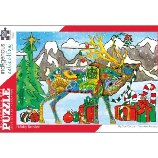Indigenous Collection 1000pc Puzzle - Sue Coccia: Holiday Reindeer - Little Painter Art | Exploring the Endless Possibilities of Art^ Best