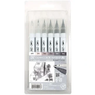 Kuretake Zig Clean Color Real Brush 6pk - Cool Grays - Little Painter Art | Exploring the Endless Possibilities of Art^ Discount