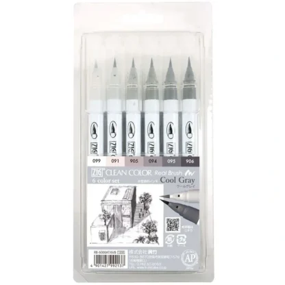 Kuretake Zig Clean Color Real Brush 6pk - Cool Grays - Little Painter Art | Exploring the Endless Possibilities of Art^ Discount